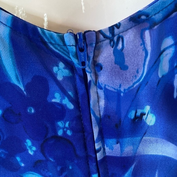 Expressions~Tropical Blue Faux Wrap Midi Dress~Scoop Neck~Sleeveless~Size 10 - Picture 14 of 16